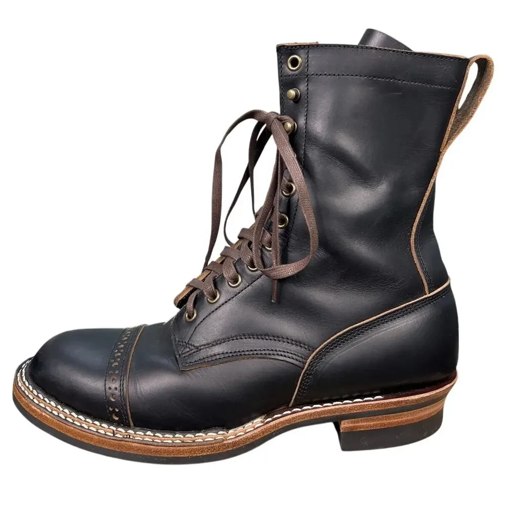 Crush on Retro Men’s Black Leather Cap Toe Sevice Boot Size 44 US 11